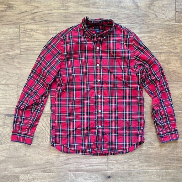 J.Crew Button Up Shirt Men's M Red/Black Classic Flex Washed Plaid Casual - Picture 1 of 7